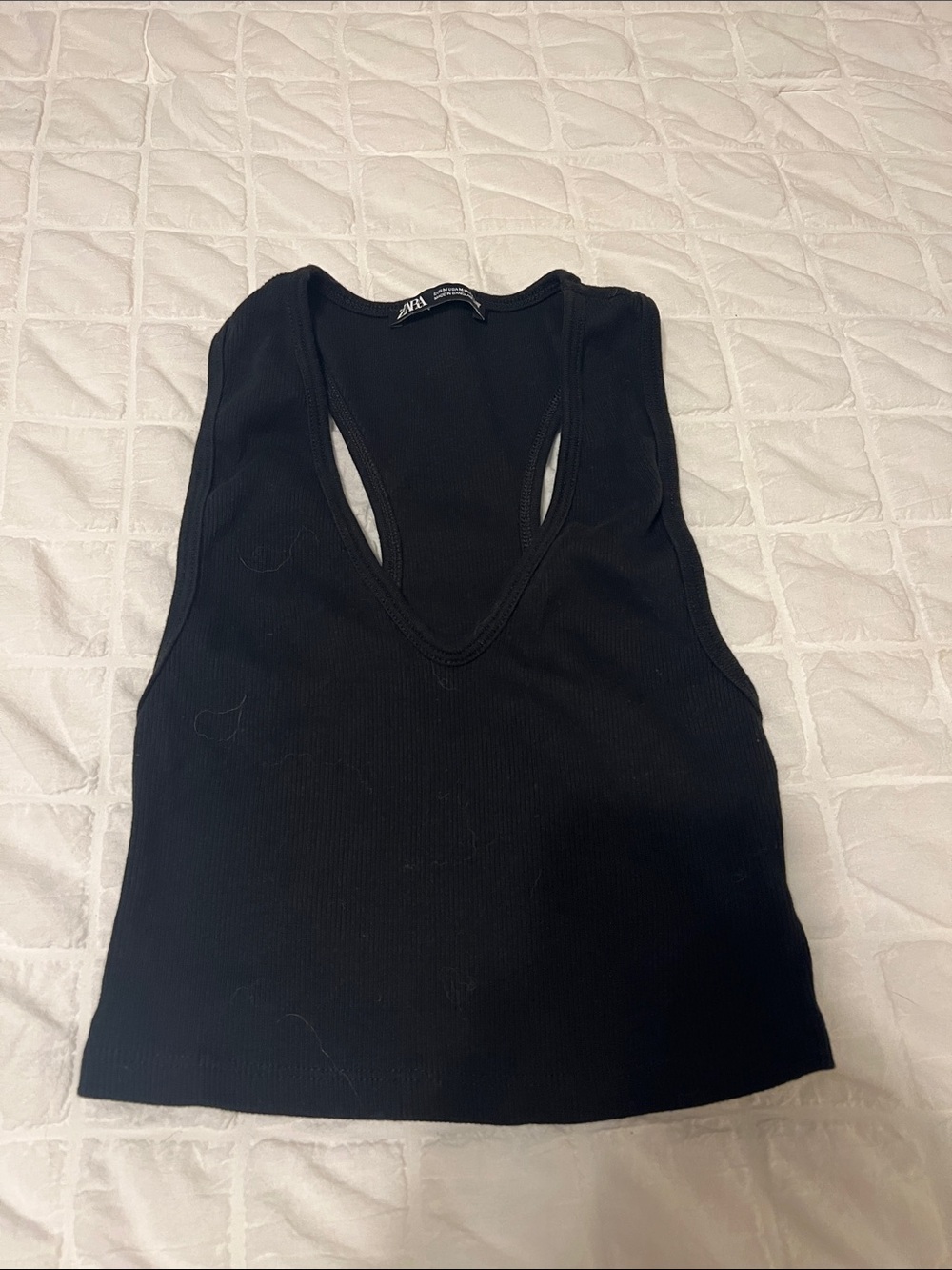 Zara Black Ribbed Deep V-Neck Tank